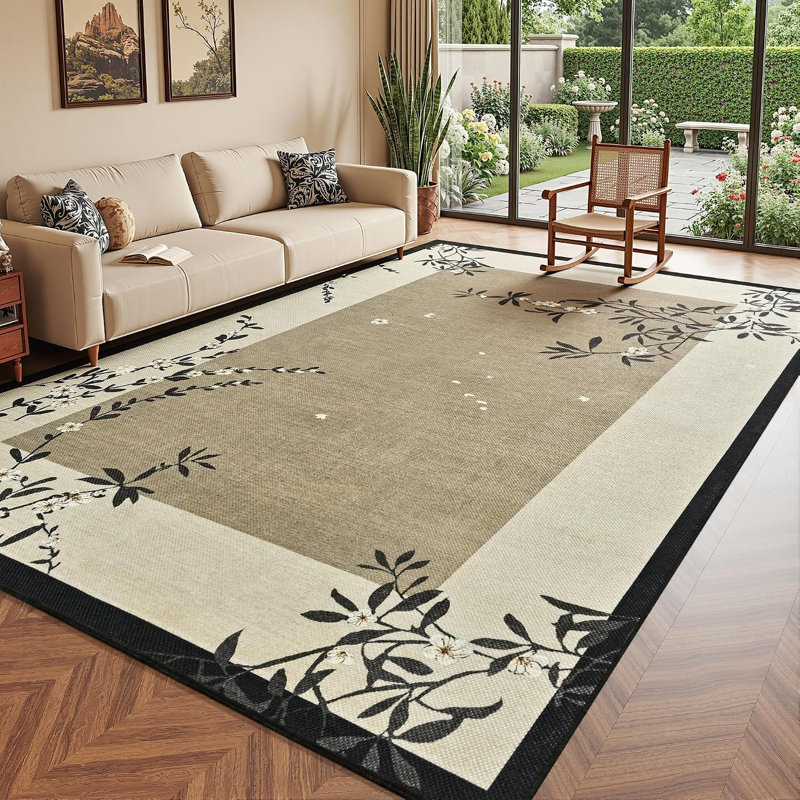 Tapis oriental oriental à imprimé fleurs de cerisier, Rectangle 6' x 9'