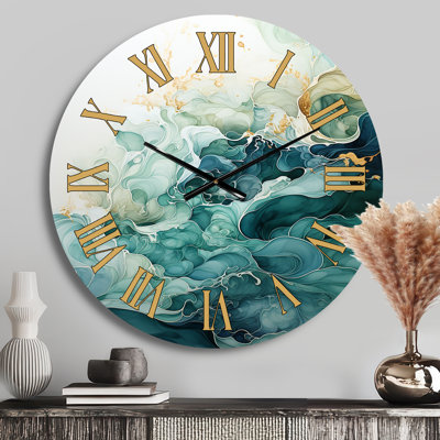 Teal Gold Minimalism Serenity In Motion - Minimalism Golden Face Wall Clock