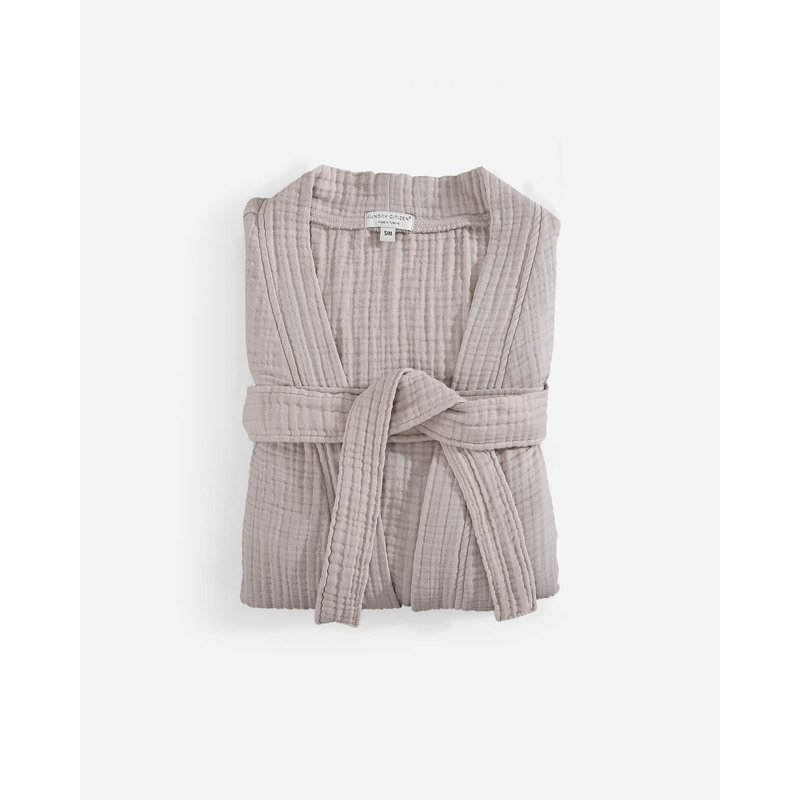 Kimono en mousseline de coton, Taupe, P / M