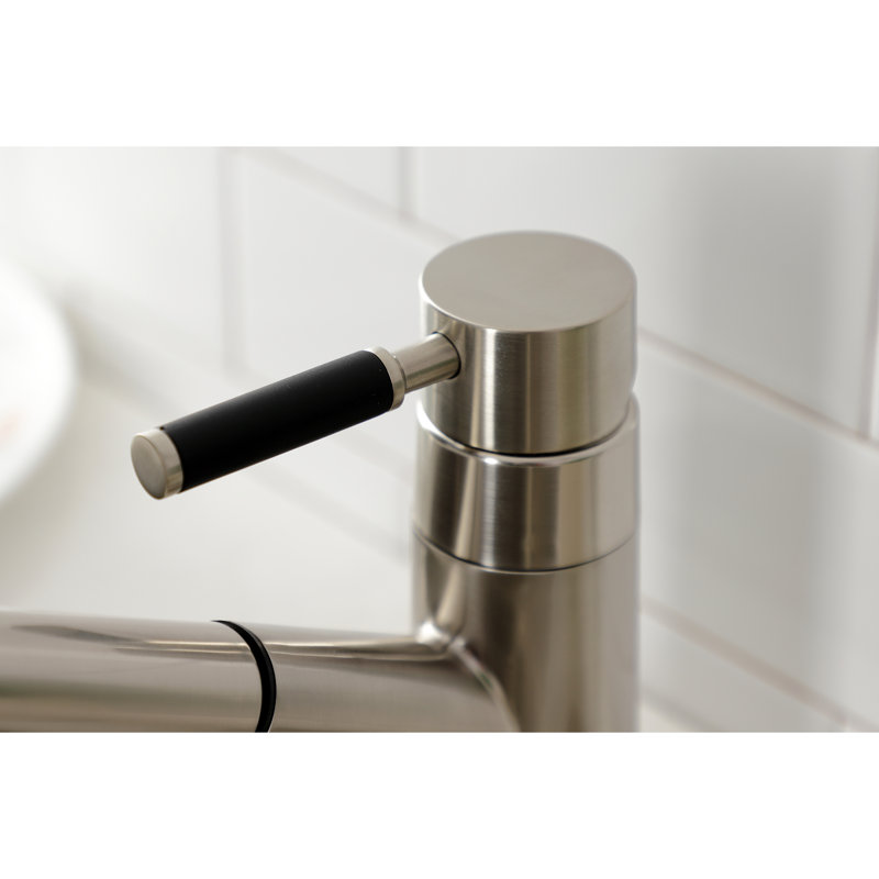 Kingston Brass Kaiser Single-Handle 1-or-3 Hole Deck Mount Pull-Out Sprayer Kitchen Faucet, Brushed Nickel