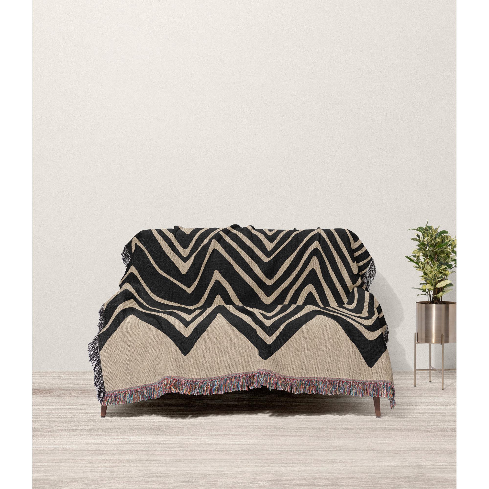 Addai Abstract Triangle Pattern Blanket , Twin, Black/Beige