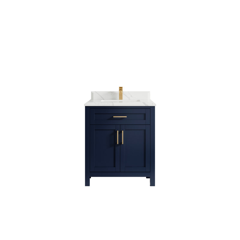 30 po Cambridge X P 22 po Meuble-lavabo simple en D à grain fin avec quartz Cove Edge, Calacatta Laza