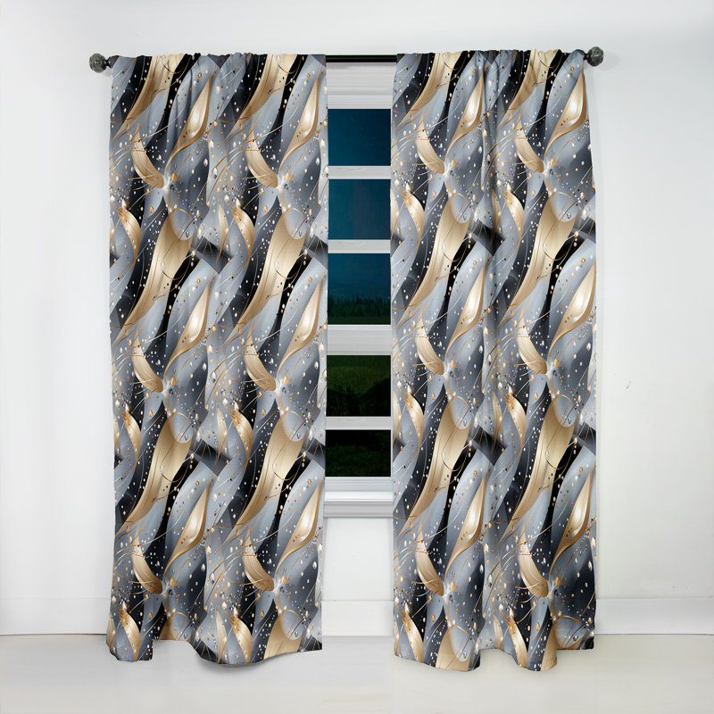 Grey And Gold Diamond Glam Sequins - Fashion Blackout Abstract Curtain - 1 Panel, 52" W x 84" L