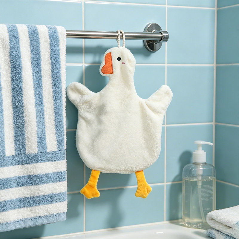 Cute Goose Shaped Hanging Kitchen Towel With Loop, Multi Functional Absorbent Hand Towel For Bath Kitchen, 13.8x9.8in Gray