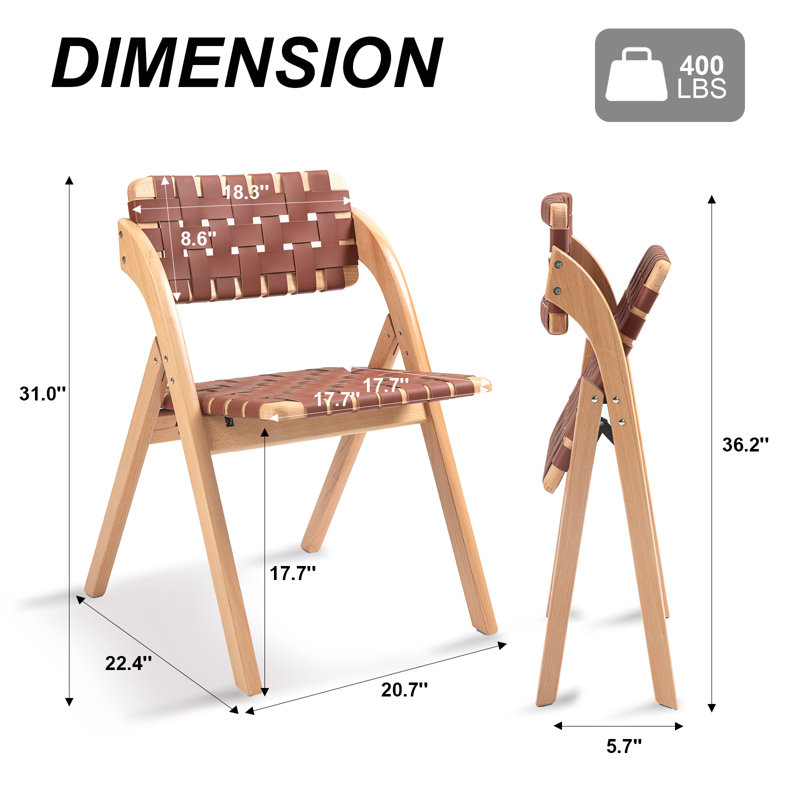 Wooden Folding Chair Set Of 2 Off-White, Brun