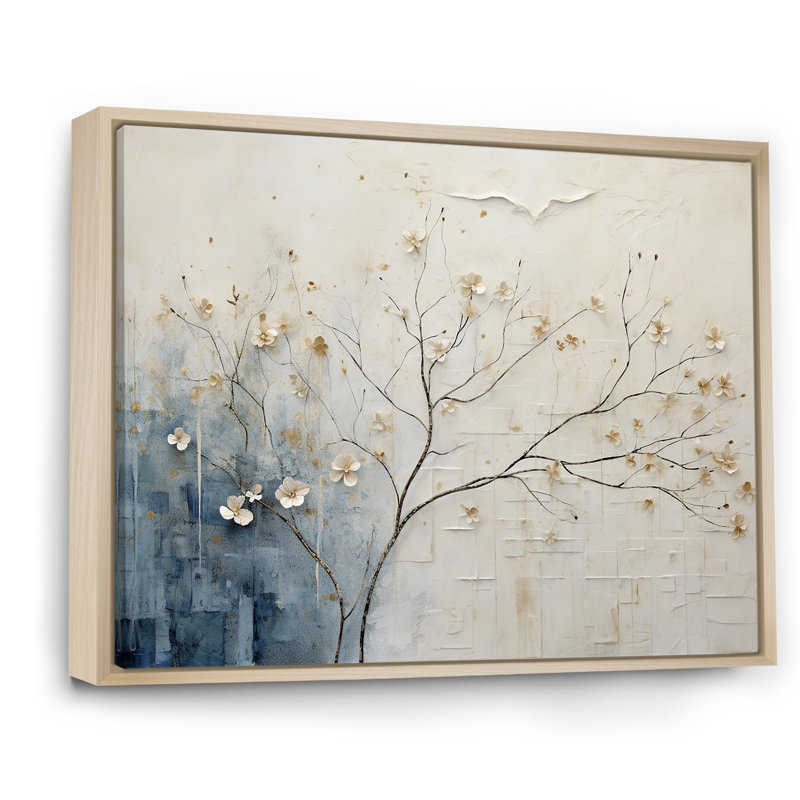 Minimalisme beige et bleu campagne - campagne encadrée, art mural, H 30 po x l 40 po x P 1,5 po, Cadre naturel flottant