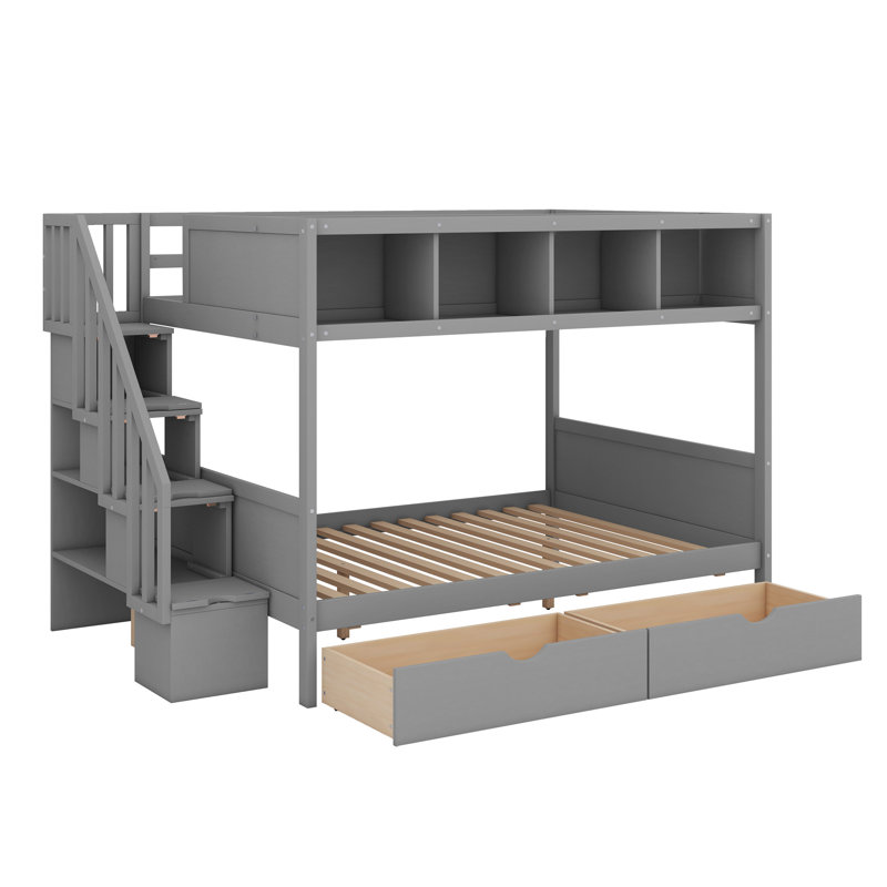 Jamise Kids Twin Over Full Bunk Bed with Drawers, Gray