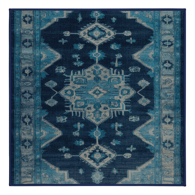 Tapis bleu lavé à la machine, Carré 4 pi