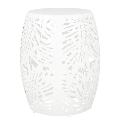 Modern White Iron Table - Tropical Leaf Frame, 16.64X16.64X20.69, Hassle- Use Stylish Metal With Pattern, 16.64In Width X 20.69In Height, Ready To