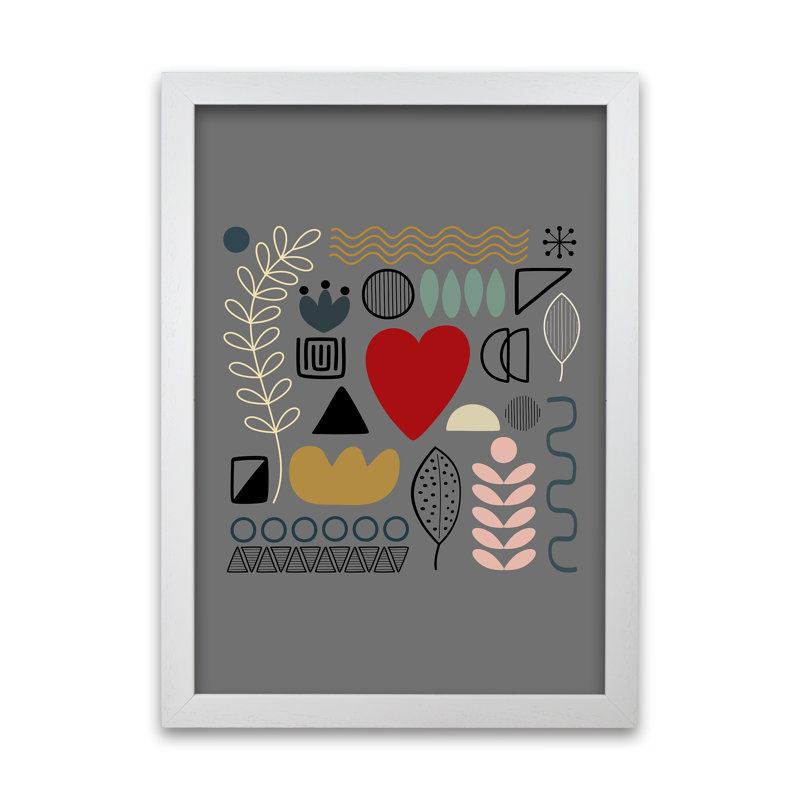 Scandnavian Shapes on Grey Original 1 Piece Wall Art, 84cm H x 59cm W x 3cm D, White Frame