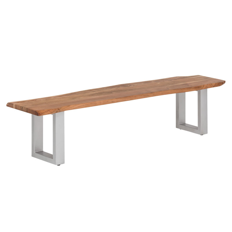 Sasheer Solid Wood Bench, 45cm H x 190cm W x 40cm D, Brown/Silver
