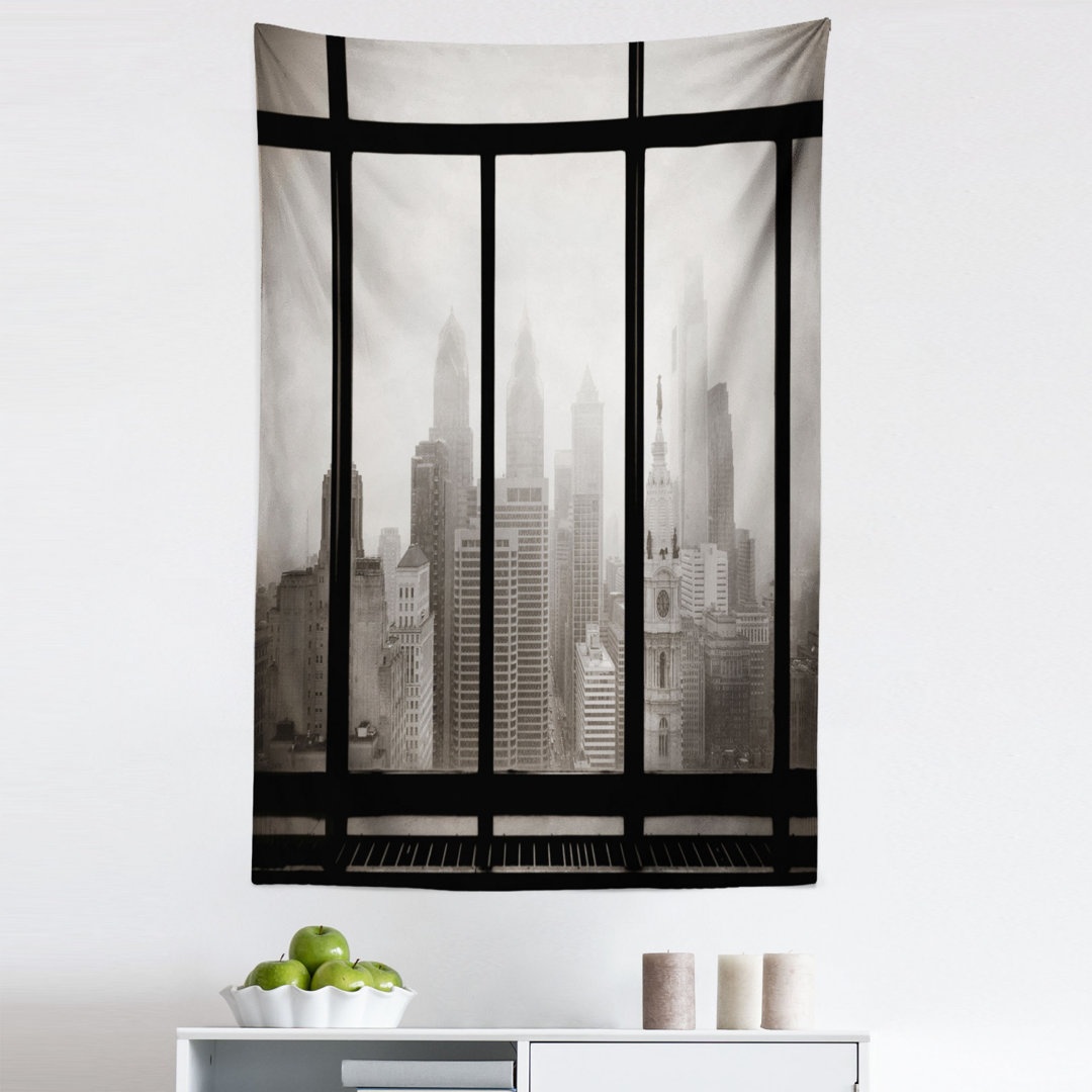 Philadelphia City Rooftop View Through Window Skyline Landmark Rooftop Travel Tapestry