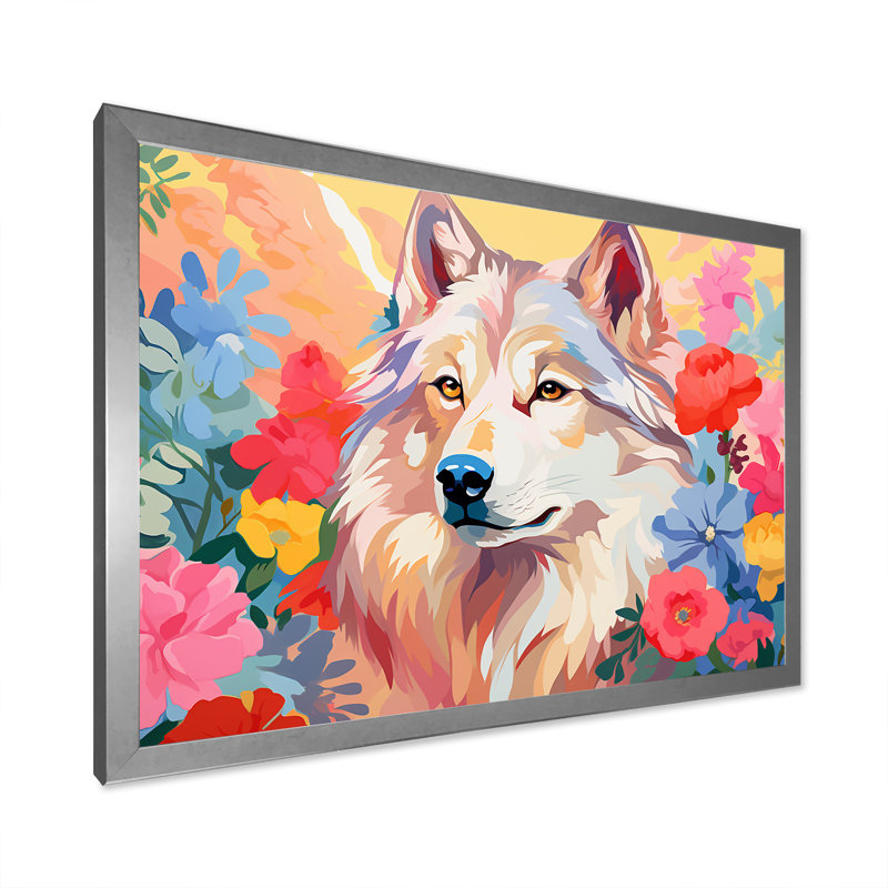 Impressionniste impressionnant loup coloré III - loup, art mural, Cadre de coin argenté fermé, H 16 po x l 32 po x P 1 po