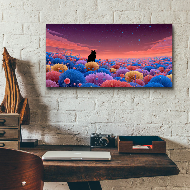 Art mural en verre épique «Black Cat Meadow 3» par Ann Klee, 24 po x 12 po, H 12 po x l 24 po