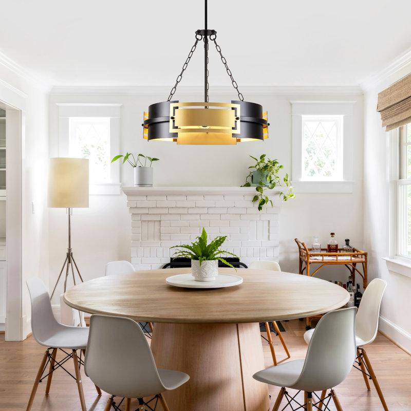 Vankirk 5 - Light 21.65-Inch Dimmable Industrial Iron Ring Metal Drum Chandelier Living Dining Room Foyer Entryway Kitchen