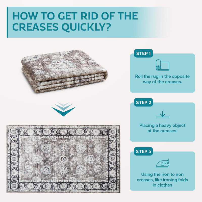 Soft Cashmere Feel Area Rug – Non Slip Low Pile Living Room & Bedroom Carpet, Machine Washable, Rectangle 120 x 170 cm