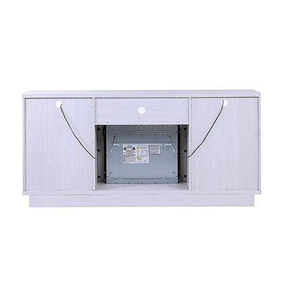 Ambrogio 70"W White Walnut Finish Fireplace TV Stand Console with Heater, LED Light, Cabinets, Shelves