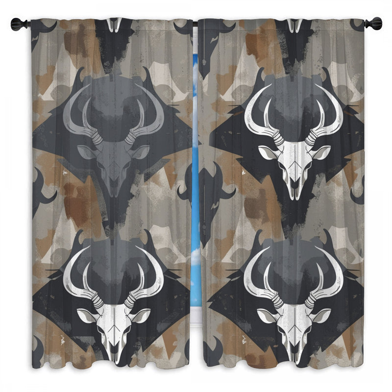 Rideaux de fenêtre Horned Skull, 80in x 82in - 2 panels, Sheer