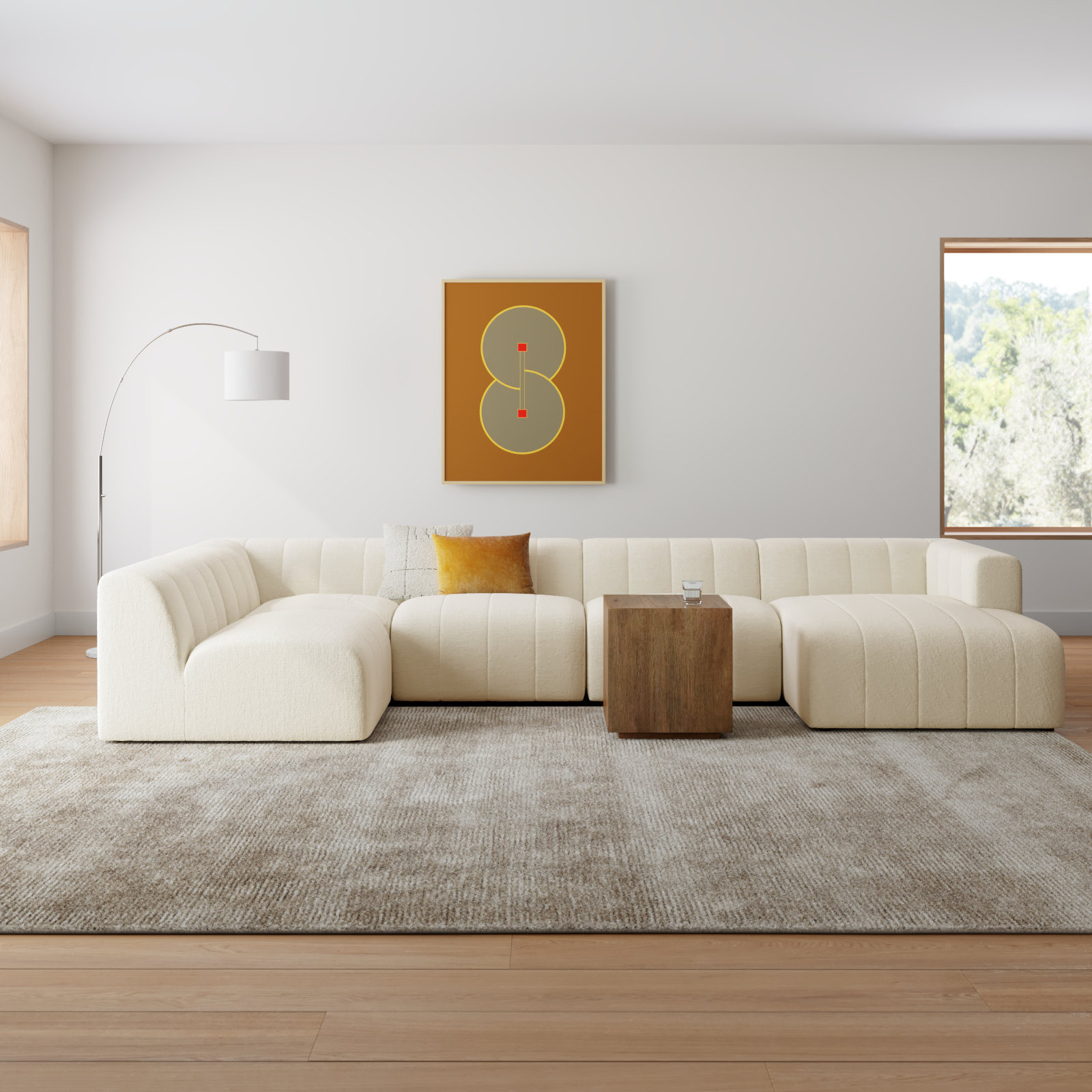 Bowry 157" Wide Modular Sectional, Right Hand Facing, Fayette Cloud Polyester