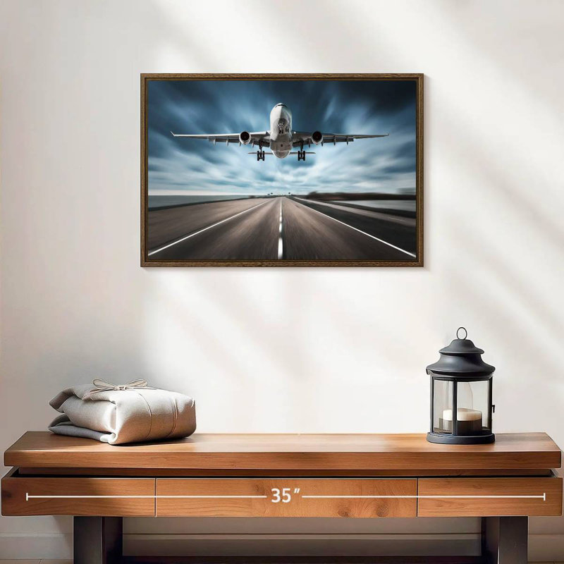 Avion de piste, 19 po x 13 po, Cadre flottant noyer