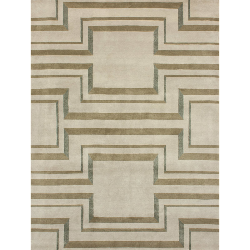 Tapis géométrique en laine / viscose noué à la main beige / brun, Rectangle 6 pi x 9 pi