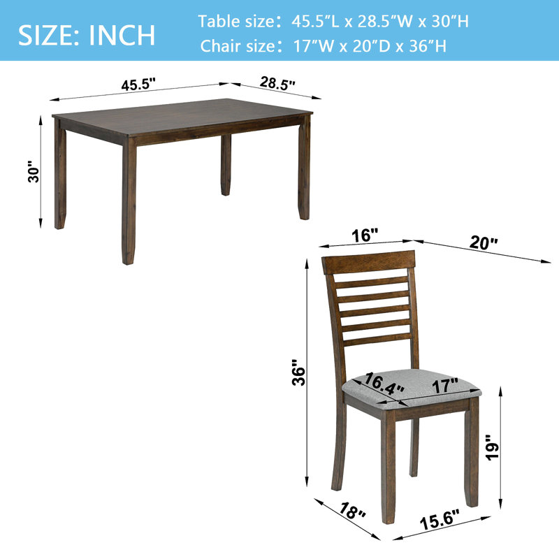 Ensemble de salle à manger moderne 5 pièces, table de salle à manger rectangulaire en bois avec 4 chaises rembourrées pour la cuisine et la salle à manger