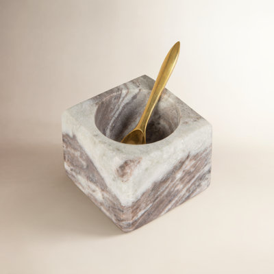Fenster Square Marble Bowl with Brass Spoon