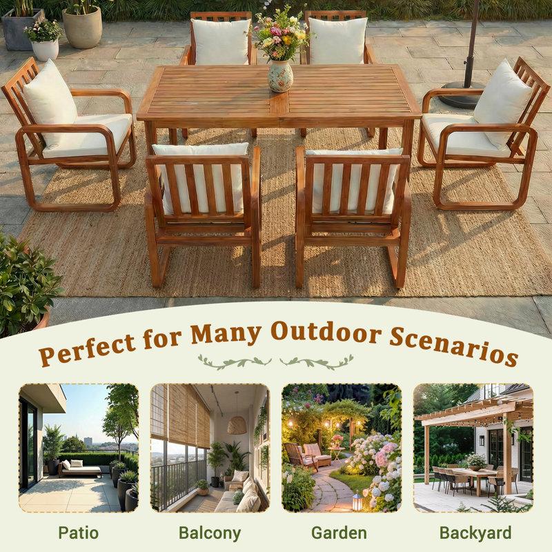 6 - Person Patio Dining Set With Removable Cushions, Beige