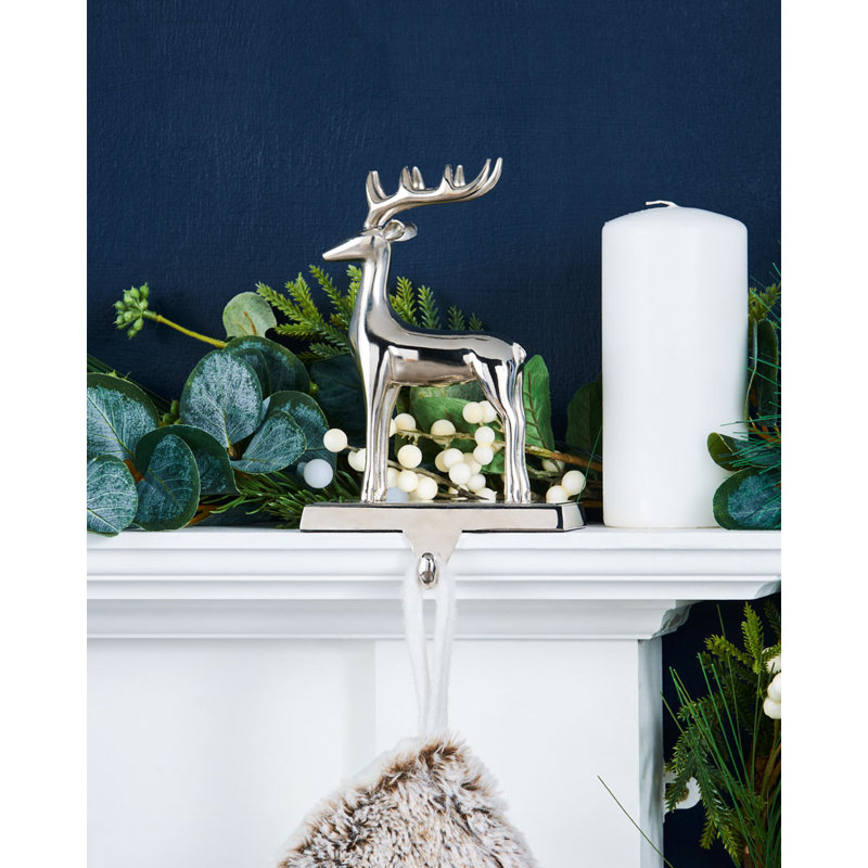 Metal Reindeer Stocking Holder, Silver, 20Cm