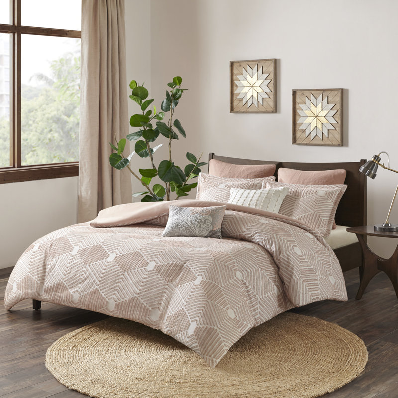 Ellipse Cotton Jacquard Comforter Set, King/Cal. King Comforter + 2 King Shams, Blush