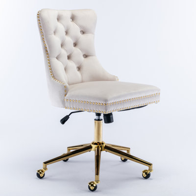 Office ChairVelvet Upholstered Tufted Button Office Chair Adjustable Task Chair Swivel Office Chair