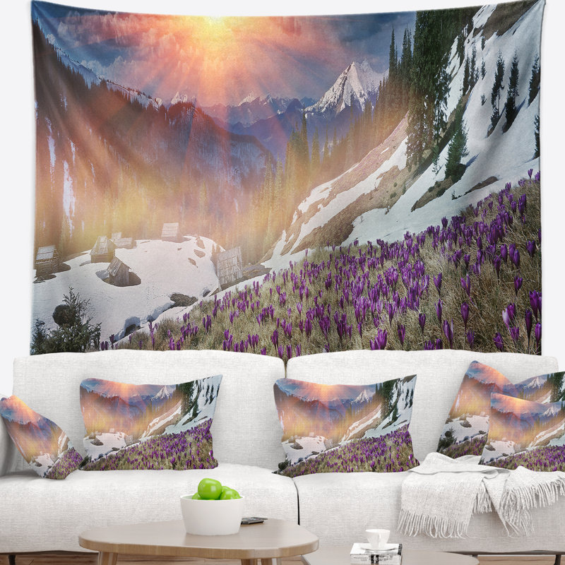 Tapisserie fleurs en carpathians crocus Landscape, H 32 po x l 39 po