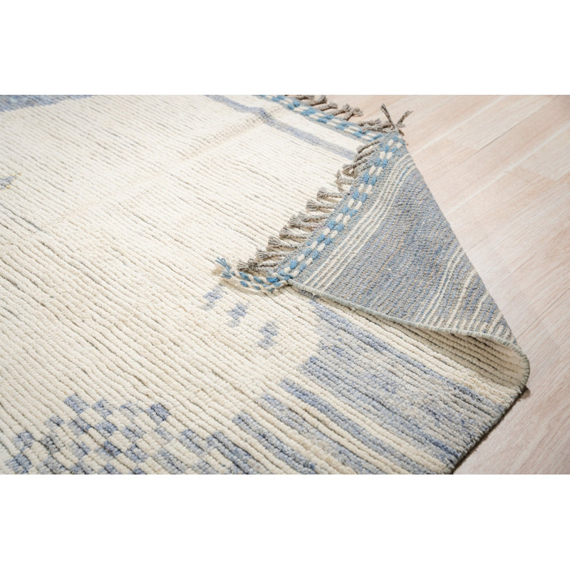 Tapis ivoire en laine noué à la main à motif abstrait tribal moderne à motifs villageois, 12 pi x 15 pi