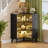 L-shaped Corner Display Case With Tempered Glass Doors, Led Lighted Curio Cabinet With Adjustable Shelves For Collectibles 