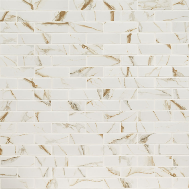 Calcatta Gold Subway 11.46" X 11.69" Matte Porcelain Mosaic Tile