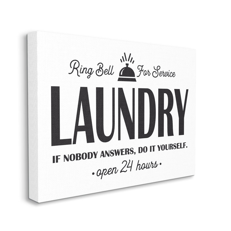 «Ring Bell Laundry Signage Vintage Text Style» par lettré et doublé - reproduction sur toile, H 36 po x l 48 po x P 1,5 po