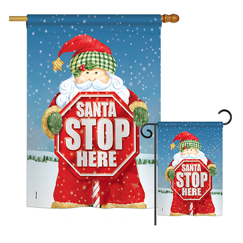 « santa stop here », impression de noël en polyester de 2 côtés 40 x 28 po ensemble de drapeau