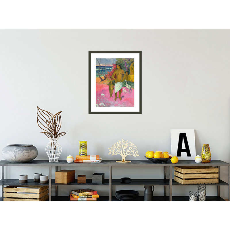 «A Walk by the Sea» par Paul Gauguin - Estampe numérique encadrée, H 28,01 po x l 23,5 po