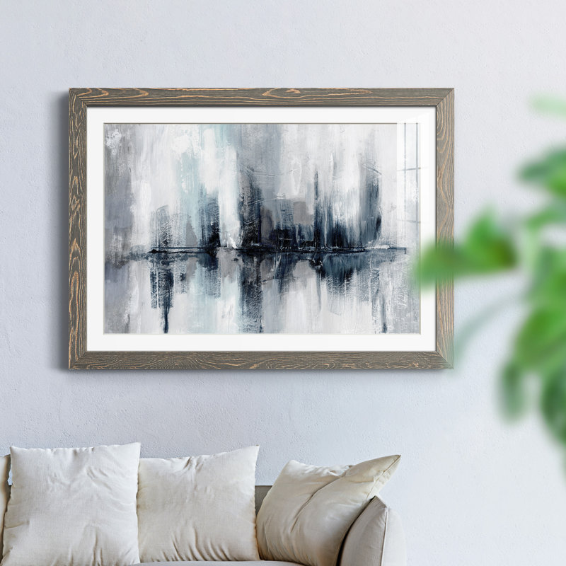Indigo Harbor Lights - peinture encadrée, H 31,5 po x l 23,5 po x P 1,5 po, Encadré gris