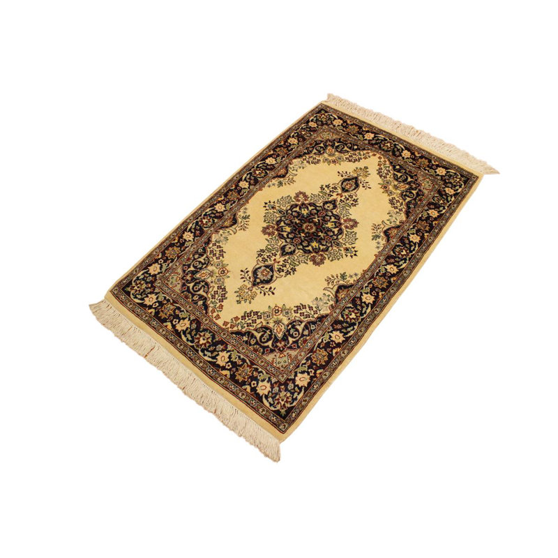 Tapis ivoire / brun en laine noué à la main 2 pi 7 po x 4 pi 2 po Aaru