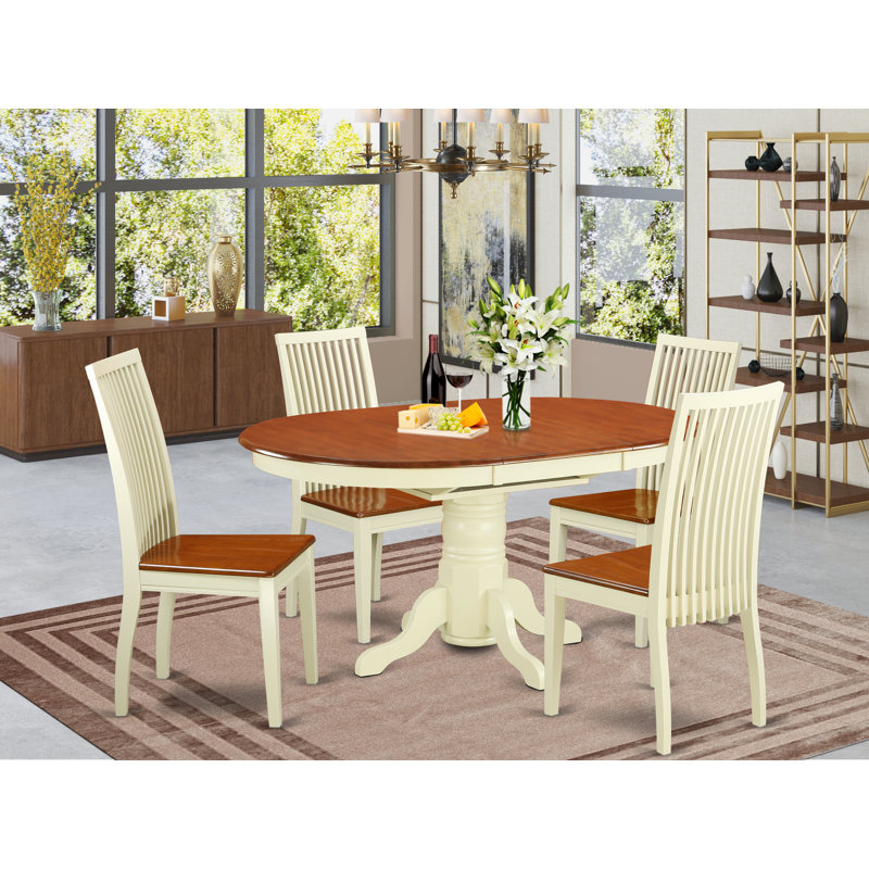 L'ensemble de mobilier de salle à manger 5 pièces comprend une table de cuisine ovale avec papillon et 4 chaises de salle à manger, babeurre et cerise
