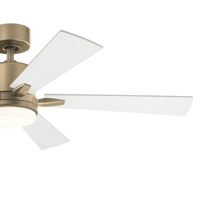 Ventilateur de plafond intérieur Lucian Elite 5 pales DEL de 52 pouces, couleur bronze champagne, pales blanches mates, Doré