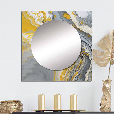 Anchita - art mural miroir carré gris symphonique abstrait jaune