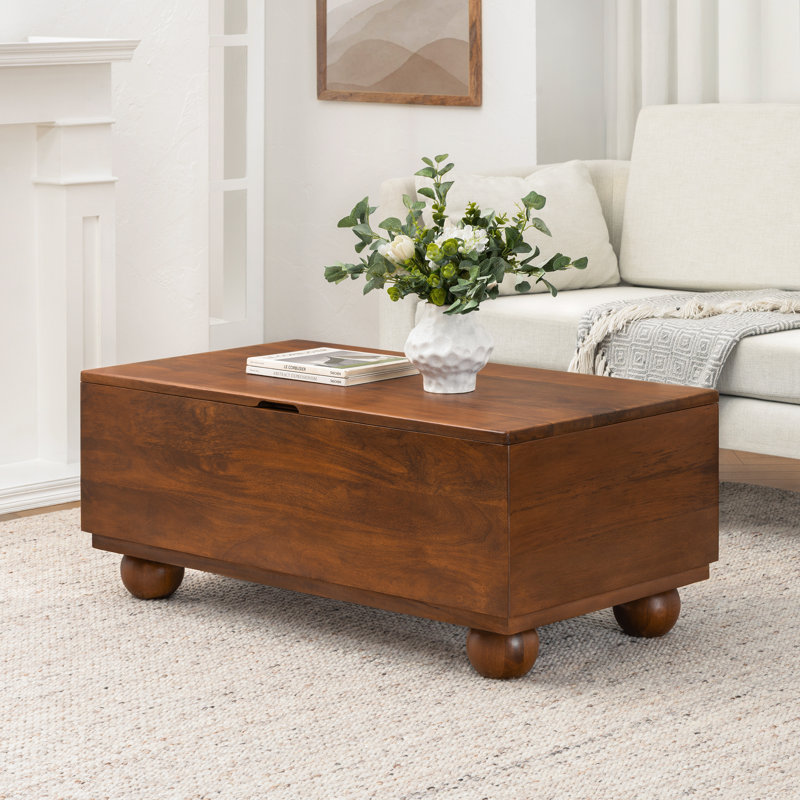 Aarah Solid Wood Lift Top Extendable Coffee Table with Storage, Walnut