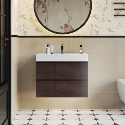 Luxury 30" Walnut Bathroom Vanity & Sinks Modern Family Suspended Bathroom Cabinet Mid-Century Bathroom Cabinet