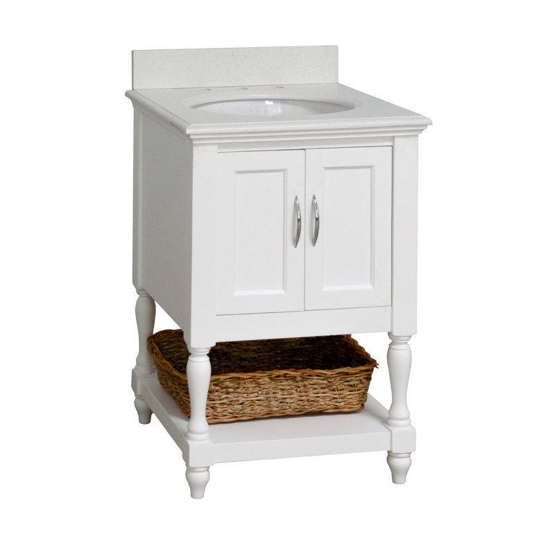 24'' Single Bathroom Vanity with Top, White, Quartz