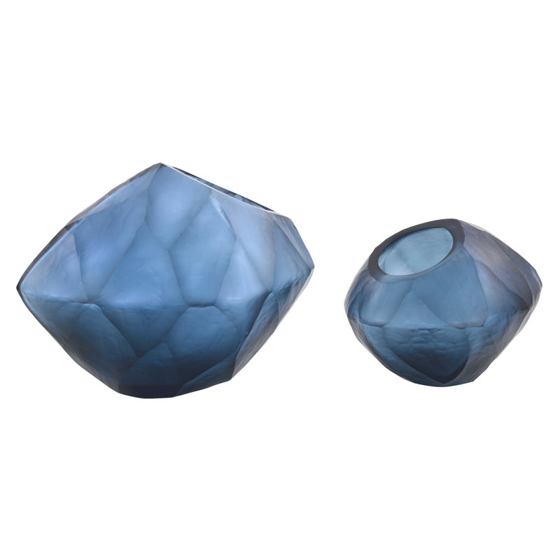 Ensemble de 2 bols décoratifs faits à la main azure asymétrique 2 pièces