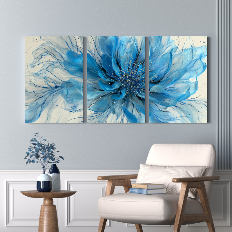 Ensemble de 3 tableaux abstraits floraux sur toile tendue, H 36 po x l 72 po