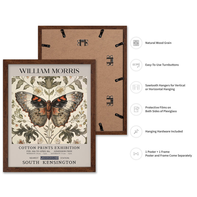 William Morris - Papillon No8, Poster, 08"H x 10"W, Brown Framed