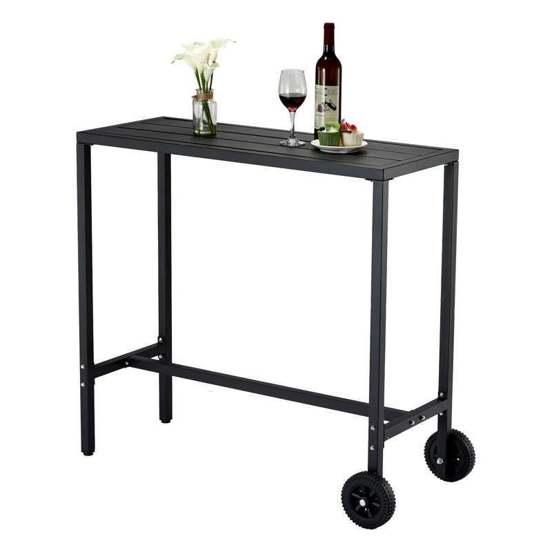 Table de bar d'extérieur de 39 pouces - table de pub à hauteur de comptoir noire avec roulettes, table de bistro à petit espace pour îlot de cuisine, bar pour la maison, bureau pour travailler debout et appartement